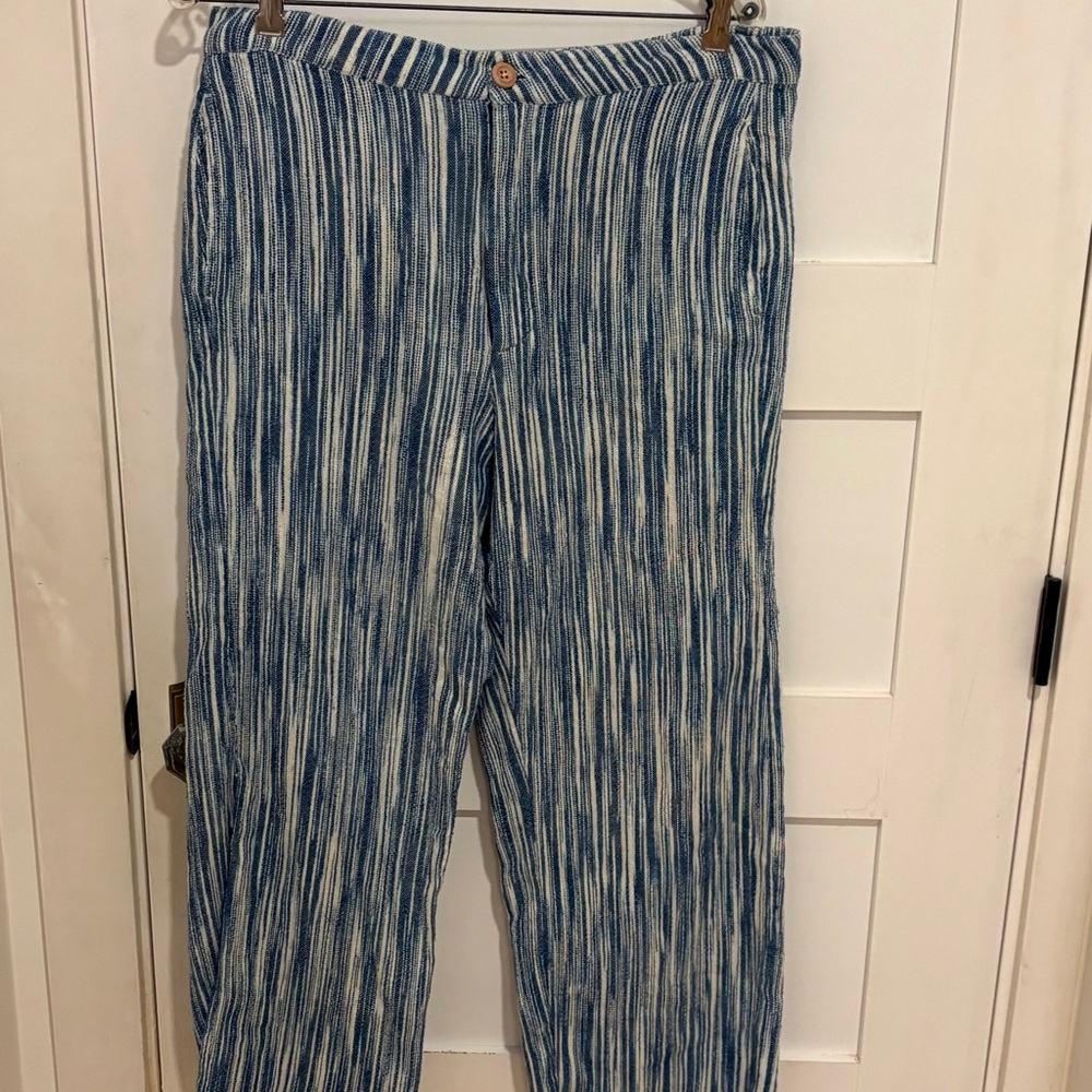 100% Cotton Free People Navy and Cream Striped Pants - Picture 3 of 10